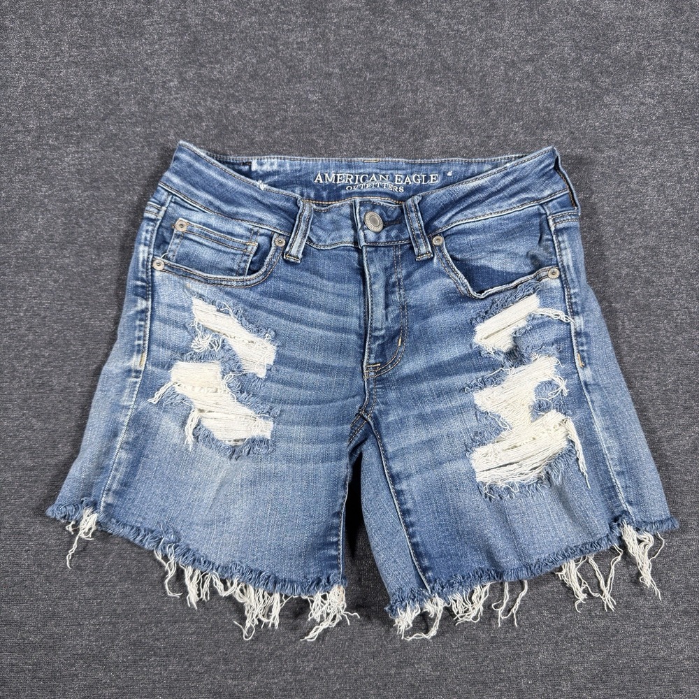 American Eagle Outfitters Distressed Blue Denim Jean Shorts